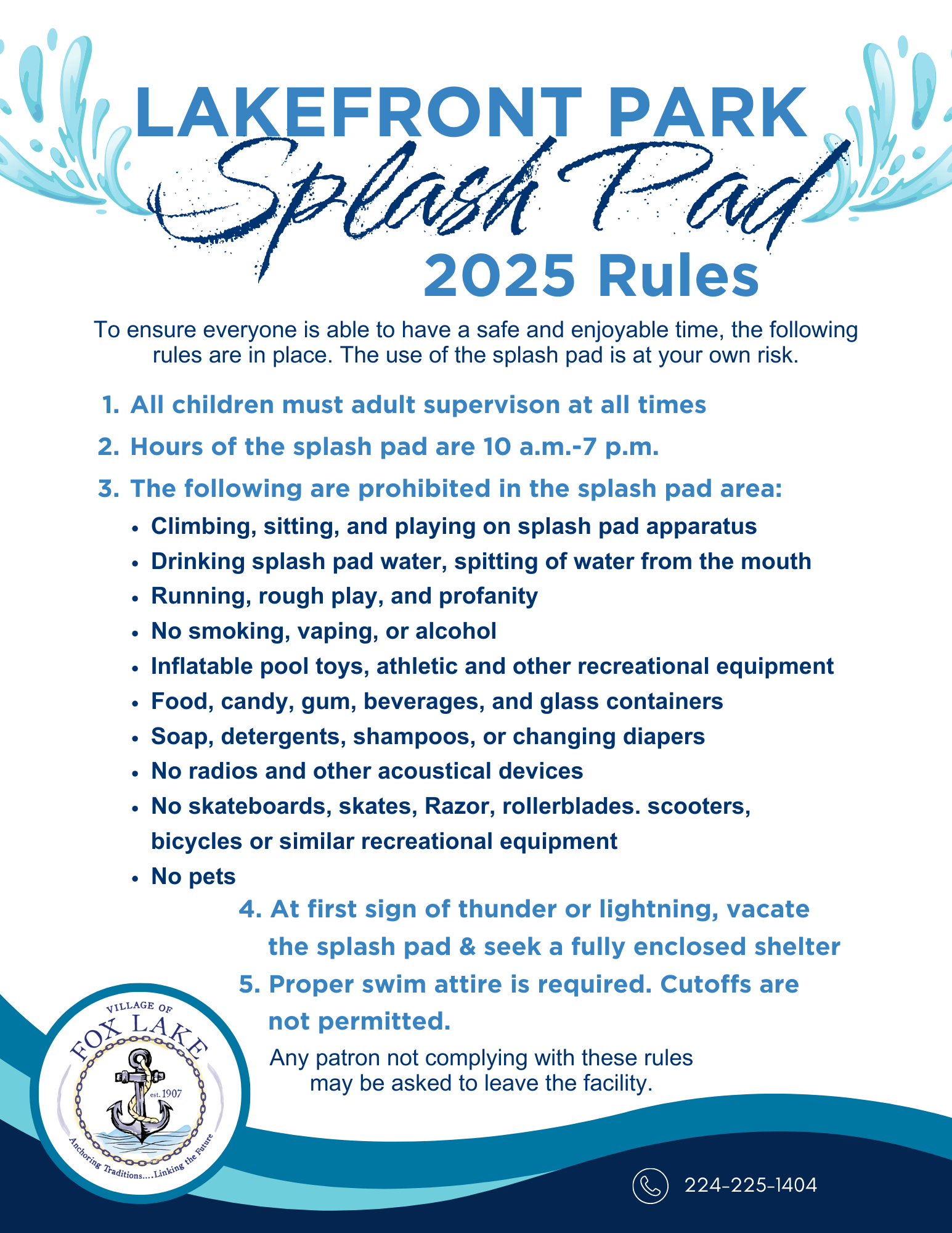 Lakefront Park Splash Pad Rules